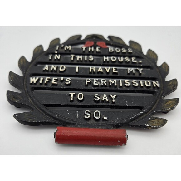 Vintage Trivet Retro Kitchen Hot Plate Funny Decor “I’m The Boss With Wife’s Pe - Picture 2 of 10